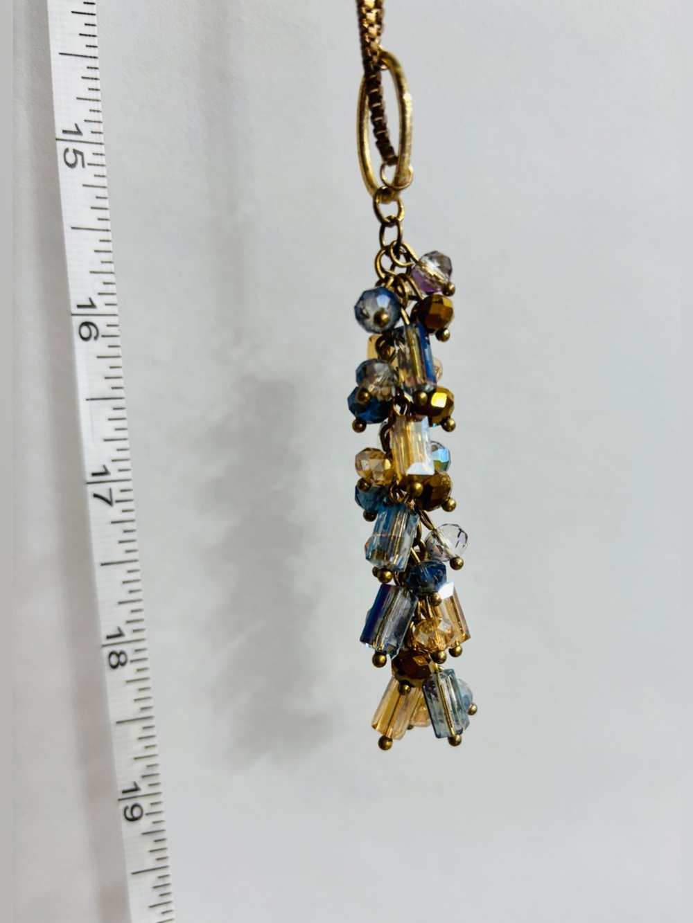 Necklace - Gold-Tone Blue Bead Cluster Pendant